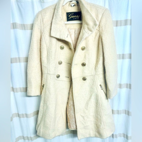 Guess Los Angeles 1981 Women Vintage Wool Blend Light Beige Jacket/Coat size M - Picture 2 of 7